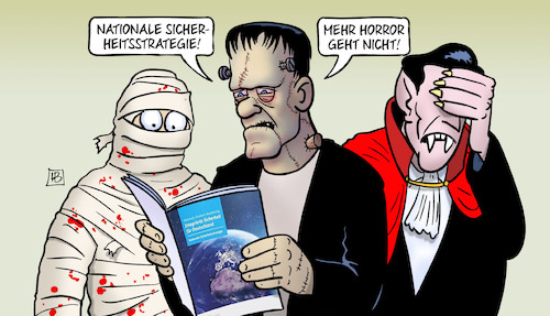 Cartoon: Sicherheitsstrategie (medium) by Harm Bengen tagged nationale,sicherheitsstrategie,horror,angstmachen,bundesregierung,frankenstein,mumie,dracula,monster,russland,ukraine,krieg,harm,bengen,cartoon,karikatur,nationale,sicherheitsstrategie,horror,angstmachen,bundesregierung,frankenstein,mumie,dracula,monster,russland,ukraine,krieg,harm,bengen,cartoon,karikatur