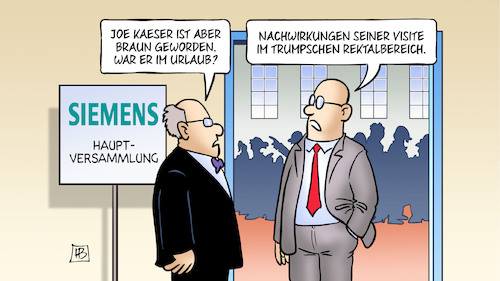 Cartoon: Siemens-Hauptversammlung (medium) by Harm Bengen tagged siemens,hauptversammlung,joe,kaeser,braun,urlaub,nachwirkungen,trump,rektalbereich,jobs,stellenabbau,turbinenfertigung,harm,bengen,cartoon,karikatur,siemens,hauptversammlung,joe,kaeser,braun,urlaub,nachwirkungen,trump,rektalbereich,jobs,stellenabbau,turbinenfertigung,harm,bengen,cartoon,karikatur