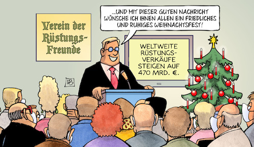 Cartoon: Sipri-Bericht 2021 (medium) by Harm Bengen tagged 470,mrd,corona,sipri,weltweite,rüstung,steigerung,weihnachten,krieg,waffenproduktion,harm,bengen,cartoon,karikatur,470,mrd,corona,sipri,weltweite,rüstung,steigerung,weihnachten,krieg,waffenproduktion,harm,bengen,cartoon,karikatur