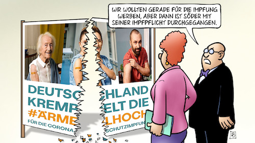 Cartoon: Söders Impfpflicht (medium) by Harm Bengen tagged impfung,corona,werbung,plakat,söder,impfpflicht,riss,zerrissen,streit,kritik,harm,bengen,cartoon,karikatur,impfung,corona,werbung,plakat,söder,impfpflicht,riss,zerrissen,streit,kritik,harm,bengen,cartoon,karikatur