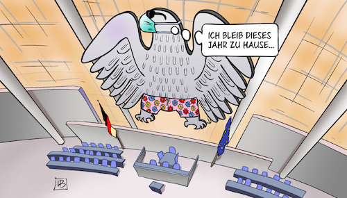 Cartoon: Sommerpause 2020 (medium) by Harm Bengen tagged bundestag,bundesadler,adler,urlaub,sommerpause,2020,corona,maske,harm,bengen,cartoon,karikatur,bundestag,bundesadler,adler,urlaub,sommerpause,2020,corona,maske,harm,bengen,cartoon,karikatur