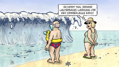 Cartoon: Sommerwellen-Warnung (medium) by Harm Bengen tagged lauterbach,warnung,sommerwelle,corona,strand,urlaub,meer,schwimmring,maske,welle,haus,bengen,cartoon,karikatur,lauterbach,warnung,sommerwelle,corona,strand,urlaub,meer,schwimmring,maske,welle,haus,bengen,cartoon,karikatur