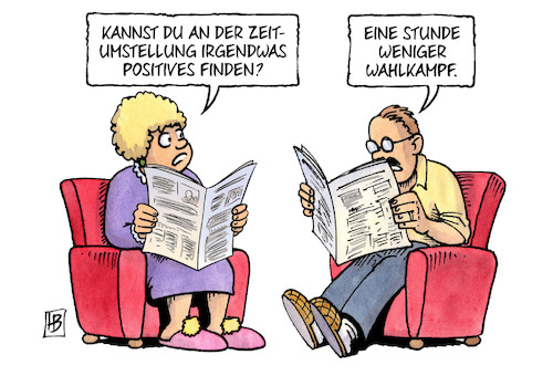 Cartoon: Sommerzeit 2017 (medium) by Harm Bengen tagged sommerzeit,zeitumstellung,positives,zeitung,stunde,weniger,wahlkampf,harm,bengen,cartoon,karikatur,sommerzeit,zeitumstellung,positives,zeitung,stunde,weniger,wahlkampf,harm,bengen,cartoon,karikatur