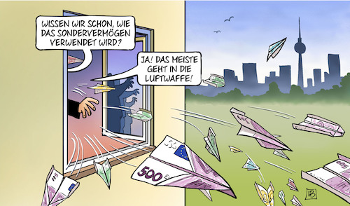 Cartoon: Sondervermögen-Verwendung (medium) by Harm Bengen tagged sondervermögen,verwendung,luftwaffe,bundeswehr,fenster,geld,raussschmeissen,papierflieger,haushalt,ukraine,krieg,harm,bengen,cartoon,karikatur,sondervermögen,verwendung,luftwaffe,bundeswehr,fenster,geld,raussschmeissen,papierflieger,haushalt,ukraine,krieg,harm,bengen,cartoon,karikatur