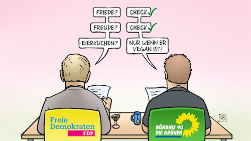 Cartoon: Sondierungs-Check (medium) by Harm Bengen tagged friede,check,freude,eierkuchen,vegan,lindner,habeck,bundestagswahl,ergebnis,regierungsbildung,koalition,bundeskanzler,vorsondierungen,koalitionsverhandlungen,berlin,spd,grüne,fdp,ampel,jamika,union,harm,bengen,cartoon,karikatur,friede,check,freude,eierkuchen,vegan,lindner,habeck,bundestagswahl,ergebnis,regierungsbildung,koalition,bundeskanzler,vorsondierungen,koalitionsverhandlungen,berlin,spd,grüne,fdp,ampel,jamika,union,harm,bengen,cartoon,karikatur