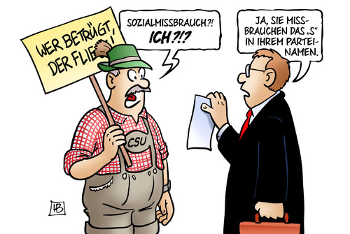 Cartoon: Sozialmissbrauch (medium) by Harm Bengen tagged sozialmissbrauch,missbrauch,partei,csu,sozial,armut,armutszuwanderung,bayern,harm,bengen,cartoon,karikatur,sozialmissbrauch,missbrauch,partei,csu,sozial,armut,armutszuwanderung,bayern,harm,bengen,cartoon,karikatur