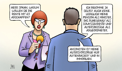 Cartoon: Spahn und Rente (medium) by Harm Bengen tagged spahn,interview,rente,63,abschaffen,pension,minister,ruhegehalt,staatssekretär,altersbezüge,abgeordneter,altersvorsorge,aktienbasiert,immobilien,harm,bengen,cartoon,karikatur,spahn,interview,rente,63,abschaffen,pension,minister,ruhegehalt,staatssekretär,altersbezüge,abgeordneter,altersvorsorge,aktienbasiert,immobilien,harm,bengen,cartoon,karikatur