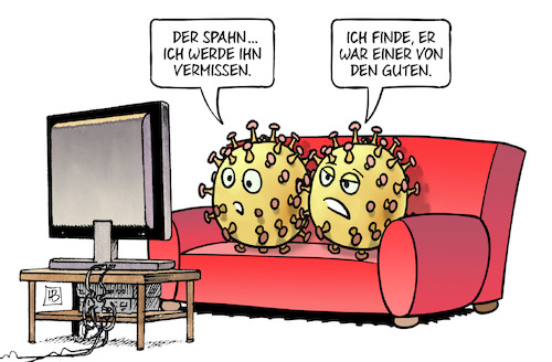 Cartoon: Spahn vermissen (medium) by Harm Bengen tagged spahn,gesundheitsminister,tv,vermissen,viren,abschied,corona,harm,bengen,cartoon,karikatur,spahn,gesundheitsminister,tv,vermissen,viren,abschied,corona,harm,bengen,cartoon,karikatur