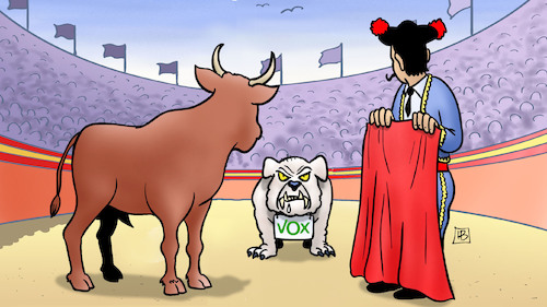 Cartoon: Spanien-Patt (medium) by Harm Bengen tagged spanien,wahl,patt,stierkampf,torero,faschisten,vox,falange,kampfhund,harm,bengen,cartoon,karikatur,spanien,wahl,patt,stierkampf,torero,faschisten,vox,falange,kampfhund,harm,bengen,cartoon,karikatur
