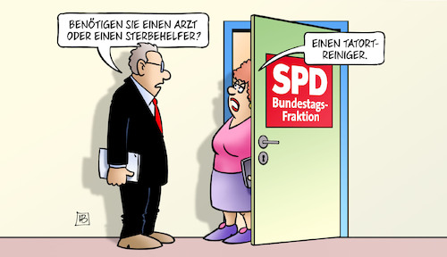 Cartoon: SPD-Fraktionsvorsitz (medium) by Harm Bengen tagged spd,fraktionsvorsitz,bundestagsfraktion,arzt,sterbehelfer,streit,nachfolge,sturz,putsch,tatortreiniger,tür,harm,bengen,cartoon,karikatur,spd,fraktionsvorsitz,bundestagsfraktion,arzt,sterbehelfer,streit,nachfolge,sturz,putsch,tatortreiniger,tür,harm,bengen,cartoon,karikatur