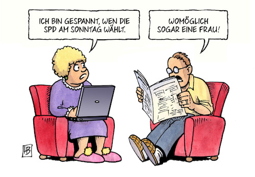 Cartoon: SPD-Vorsitzende (medium) by Harm Bengen tagged sonntag,frau,lange,nahles,spd,parteitag,vorsitzende,wahl,harm,bengen,cartoon,karikatur,sonntag,frau,lange,nahles,spd,parteitag,vorsitzende,wahl,harm,bengen,cartoon,karikatur