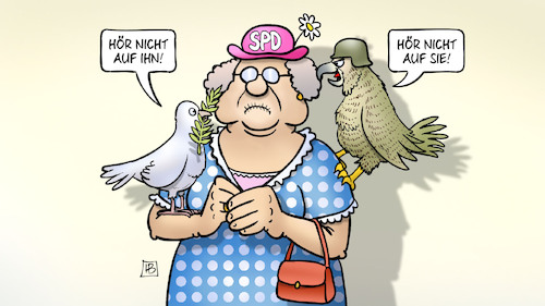 Cartoon: SPD zwischen Krieg und Frieden (medium) by Harm Bengen tagged spd,krieg,frieden,taube,falke,ukraine,russland,harm,bengen,cartoon,karikatur,spd,krieg,frieden,taube,falke,ukraine,russland,harm,bengen,cartoon,karikatur