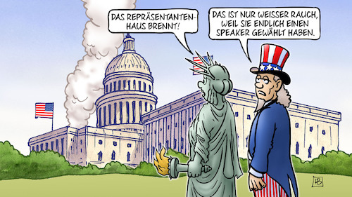 Cartoon: Speaker Johnson (medium) by Harm Bengen tagged usa,repräsentantenhaus,brennen,brand,weisser,rauch,speaker,johnson,uncle,sam,freiheitsstatue,liberty,harm,bengen,cartoon,karikatur,usa,repräsentantenhaus,brennen,brand,weisser,rauch,speaker,johnson,uncle,sam,freiheitsstatue,liberty,harm,bengen,cartoon,karikatur