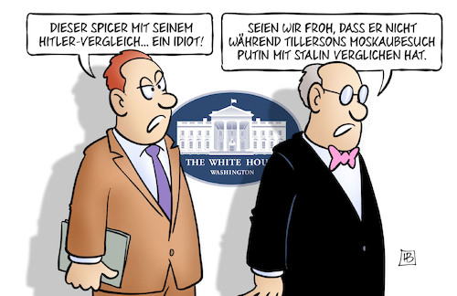 Cartoon: Spicer und Hitler (medium) by Harm Bengen tagged spicer,pressesprecher,weisses,haus,usa,hitler,vergleich,idiot,tillerson,moskaubesuch,putin,stalin,harm,bengen,cartoon,karikatur,spicer,pressesprecher,weisses,haus,usa,hitler,vergleich,idiot,tillerson,moskaubesuch,putin,stalin,harm,bengen,cartoon,karikatur