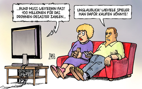 Cartoon: Spielerkauf (medium) by Harm Bengen tagged spielerkauf,verteidigungsminister,verteidigungsministerium,milliarde,geld,bundeswehr,soldaten,demaiziere,eurohawk,euro,hawk,bvb,fcb,borussia,dortmund,fc,bayern,münchen,fussball,fußball,champions,league,finale,endspiel,sieg,niederlage,harm,bengen,cartoon,karikatur,spielerkauf,verteidigungsminister,verteidigungsministerium,milliarde,geld,bundeswehr,soldaten,demaiziere,eurohawk,euro,hawk,bvb,fcb,borussia,dortmund,fc,bayern,münchen,fussball,fußball,champions,league,finale,endspiel,sieg,niederlage,harm,bengen,cartoon,karikatur