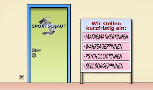 Cartoon: Sportexperten (medium) by Harm Bengen tagged sportschau,stellenangebote,tuer,mathematikerinnen,wahrsagerinnen,psychologinnen,seelsorgerinnen,fussball,weltmeisterschaft,katar,nationalmannschaft,harm,bengen,cartoon,karikatur,sportschau,stellenangebote,tuer,mathematikerinnen,wahrsagerinnen,psychologinnen,seelsorgerinnen,fussball,weltmeisterschaft,katar,nationalmannschaft,harm,bengen,cartoon,karikatur