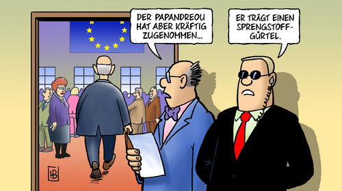 Cartoon: Sprengstoffgürtel (medium) by Harm Bengen tagged sprengstoffgürtel,volksabstimmung,abstimmung,referendum,griechen,griechenland,gipfel,merkel,sarkozy,papandreou,deutschland,frankreich,ezb,banken,hebel,rettungsschirm,efsf,eu,euro,eurokrise,finanzminister,schirm,kredithebel,kredit,schulden,aufstockung,schuldenkrise,krise,anleihen,stabilisierung,sprengstoffgürtel,abstimmung,referendum,griechen,griechenland,sarkozy,papandreou,merkel