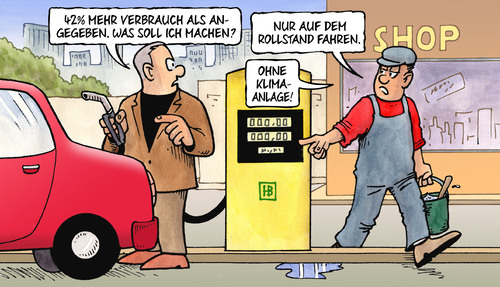 Cartoon: Sprit-Verbrauch (medium) by Harm Bengen tagged sprit,verbrauch,42,prozent,auto,kfz,zankstelle,betrug,hersteller,rollstand,klimaanlage,harm,bengen,cartoon,karikatur,sprit,verbrauch,42,prozent,auto,kfz,zankstelle,betrug,hersteller,rollstand,klimaanlage,harm,bengen,cartoon,karikatur