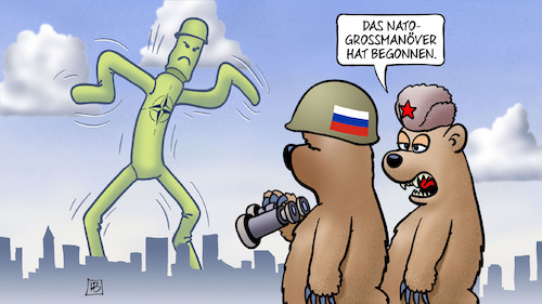 Cartoon: Steadfast Defender (medium) by Harm Bengen tagged steadfast,defender,nato,grossmanöver,skywalker,aufgeblasen,russland,bären,fernglas,krieg,harm,bengen,cartoon,karikatur,steadfast,defender,nato,grossmanöver,skywalker,aufgeblasen,russland,bären,fernglas,krieg,harm,bengen,cartoon,karikatur