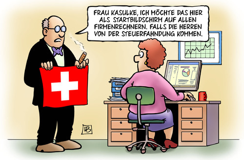 Cartoon: Steuerfahndung (medium) by Harm Bengen tagged steuerfahndung,schweiz,haftbefehl,justiz,steuerfahnder,cd,kaufen,steuer,steuerflucht,steuerhinterziehung,schweiz,haftbefehl,justiz,steuerfahnder,cd,kaufen,steuer,steuerhinterziehung