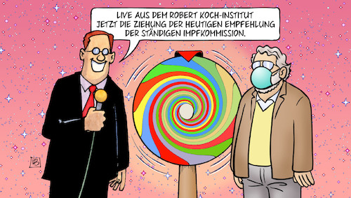 Cartoon: STIKO-Empfehlung (medium) by Harm Bengen tagged stiko,empfehlung,robert,koch,institut,mertens,ziehung,impfkommission,reporter,glücksrad,corona,verwirrung,haus,bengen,cartoon,karikatur,stiko,empfehlung,robert,koch,institut,mertens,ziehung,impfkommission,reporter,glücksrad,corona,verwirrung,haus,bengen,cartoon,karikatur