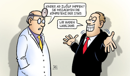 Cartoon: Stiko und Wahljahr (medium) by Harm Bengen tagged kompetenz,wahljahr,arzt,kinderimpfungsstreit,impfkampagne,spahn,gesundheitsminister,kinder,jugendliche,stiko,empfehlung,corona,harm,bengen,cartoon,karikatur,kompetenz,wahljahr,arzt,kinderimpfungsstreit,impfkampagne,spahn,gesundheitsminister,kinder,jugendliche,stiko,empfehlung,corona,harm,bengen,cartoon,karikatur