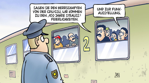 Cartoon: Strauss und IFA (medium) by Harm Bengen tagged cdu,csu,100,jahre,strauss,feierlichkeiten,ifa,funkausstellung,zug,ungarn,eu,europa,fluechtlinge,asyl,rassismus,tod,tot,fremdenfeindlichkeit,harm,bengen,cartoon,karikatur,cdu,csu,100,jahre,strauss,feierlichkeiten,ifa,funkausstellung,zug,ungarn,eu,europa,fluechtlinge,asyl,rassismus,tod,tot,fremdenfeindlichkeit,harm,bengen,cartoon,karikatur