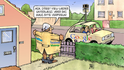 Cartoon: Street View 2023 (medium) by Harm Bengen tagged street,view,streetview,google,facebook,twitter,whatsapp,instagram,auto,haus,einspruch,verpixeln,unkenntlich,exhibitionismus,datenschutz,harm,bengen,cartoon,karikatur,street,view,streetview,google,facebook,twitter,whatsapp,instagram,auto,haus,einspruch,verpixeln,unkenntlich,exhibitionismus,datenschutz,harm,bengen,cartoon,karikatur