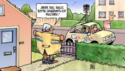 Cartoon: Streetview (medium) by Harm Bengen tagged streetview,google,facebook,twitter,auto,haus,einspruch,verpixeln,unkenntlich,exhibitionismus,datenschutz,aigner,innenminister,streetview,google,facebook,twitter,auto,haus,einspruch,verpixeln,unkenntlich,exhibitionismus,datenschutz,aigner,innenminister,street view,überwachung,karte,internet,web,big brother,angst,street,view,big,brother