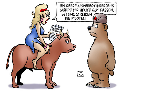 Cartoon: Streik und Flugverbot (medium) by Harm Bengen tagged sanktionen,flugverbot,ueberflugverbot,streik,piloten,gewerkschaft,cockpit,ukraine,russland,usa,eu,europa,stier,baer,sam,harm,bengen,cartoon,karikatur,sanktionen,flugverbot,ueberflugverbot,streik,piloten,gewerkschaft,cockpit,ukraine,russland,usa,eu,europa,stier,baer,sam,harm,bengen,cartoon,karikatur