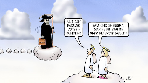 Cartoon: Streitpunkt zweite Welle (medium) by Harm Bengen tagged streitpunkt,zweite,welle,erste,tod,wolken,corona,himmel,harm,bengen,cartoon,karikatur,streitpunkt,zweite,welle,erste,tod,wolken,corona,himmel,harm,bengen,cartoon,karikatur