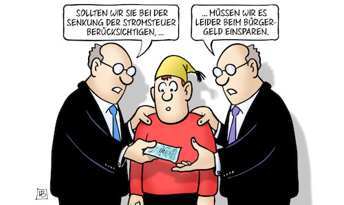 Cartoon: Stromsteuersenkung (medium) by Harm Bengen tagged stromsteuersenkung,senkung,stromsteuer,bürgergeld,einsparen,kürzungen,michel,geld,soziales,harm,bengen,cartoon,karikatur,stromsteuersenkung,senkung,stromsteuer,bürgergeld,einsparen,kürzungen,michel,geld,soziales,harm,bengen,cartoon,karikatur