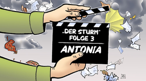 Cartoon: Sturm Folge 3 (medium) by Harm Bengen tagged sturm,folge,film,klappe,antonia,orkan,wind,harm,bengen,cartoon,karikatur,sturm,folge,film,klappe,antonia,orkan,wind,harm,bengen,cartoon,karikatur