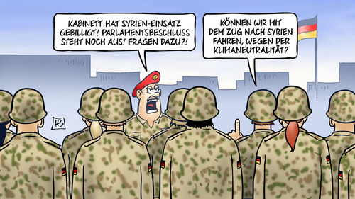 Cartoon: Syrien und Klima (medium) by Harm Bengen tagged kabinett,bundesregierung,bundeswehr,soldaten,militaer,parlament,bundestag,beschluss,auslandseinsatz,kampfeinsatz,konzept,plan,strategie,syrien,irak,einsatz,tornados,fregatte,krieg,terror,is,harm,bengen,cartoon,karikatur,kabinett,bundesregierung,bundeswehr,soldaten,militaer,parlament,bundestag,beschluss,auslandseinsatz,kampfeinsatz,konzept,plan,strategie,syrien,irak,einsatz,tornados,fregatte,krieg,terror,is,harm,bengen,cartoon,karikatur