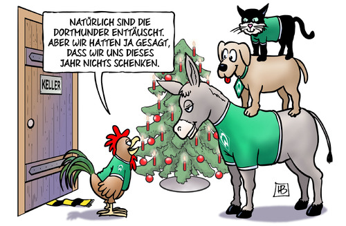 Cartoon: Tabellenkeller (medium) by Harm Bengen tagged fussball,tabelle,tabellenkeller,borussia,dortmund,werder,bremen,bundesliga,bremer,stadtmusikanten,hahn,esel,hund,katze,fans,harm,bengen,cartoon,karikatur,fussball,tabelle,tabellenkeller,borussia,dortmund,werder,bremen,bundesliga,bremer,stadtmusikanten,hahn,esel,hund,katze,fans,harm,bengen,cartoon,karikatur