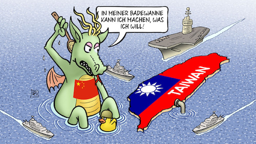 Cartoon: Taiwan-Bad (medium) by Harm Bengen tagged drache,badewanne,manöver,meer,wasser,marine,baden,pelosi,taiwan,china,besuch,provokation,usa,harm,bengen,cartoon,karikatur,drache,badewanne,manöver,meer,wasser,marine,baden,pelosi,taiwan,china,besuch,provokation,usa,harm,bengen,cartoon,karikatur