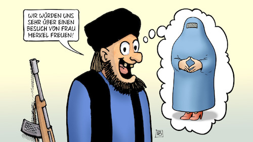 Cartoon: Taliban und Merkel (medium) by Harm Bengen tagged besuch,merkel,burka,taliban,afghanistan,raute,frauenrechte,harm,bengen,cartoon,karikatur,besuch,merkel,burka,taliban,afghanistan,raute,frauenrechte,harm,bengen,cartoon,karikatur
