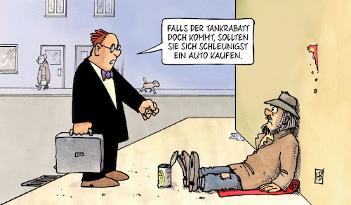 Cartoon: Tankrabatt und Autokauf (medium) by Harm Bengen tagged tankrabatt,auto,kaufen,energiepreis,ölpreis,spritpreis,bettler,harm,bengen,cartoon,karikatur,tankrabatt,auto,kaufen,energiepreis,ölpreis,spritpreis,bettler,harm,bengen,cartoon,karikatur