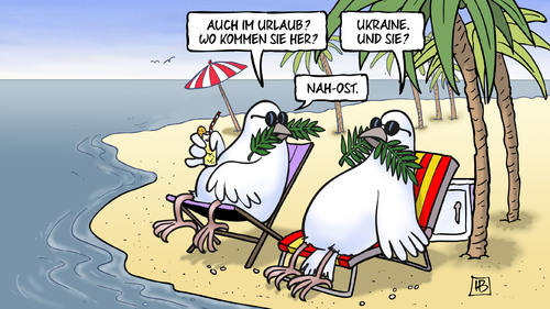 Cartoon: Tauben-Urlaub (medium) by Harm Bengen tagged tauben,friedenstaube,krieg,ukraine,nahost,israel,gaza,urlaub,harm,bengen,cartoon,karikatur,tauben,friedenstaube,krieg,ukraine,nahost,israel,gaza,urlaub,harm,bengen,cartoon,karikatur