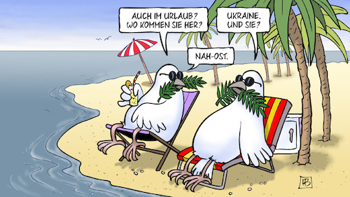 Cartoon: Tauben-Urlaub (medium) by Harm Bengen tagged tauben,urlaub,insel,strand,friedenstauben,nahost,konflikte,krieg,ukraine,russland,harm,bengen,cartoon,karikatur,tauben,urlaub,insel,strand,friedenstauben,nahost,konflikte,krieg,ukraine,russland,harm,bengen,cartoon,karikatur