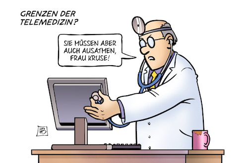 Cartoon: Telemedizin (medium) by Harm Bengen tagged grenzen,telemedizin,ausatmen,arzt,patientin,computer,internet,diagnose,harm,bengen,cartoon,karikatur,grenzen,telemedizin,ausatmen,arzt,patientin,computer,internet,diagnose,harm,bengen,cartoon,karikatur