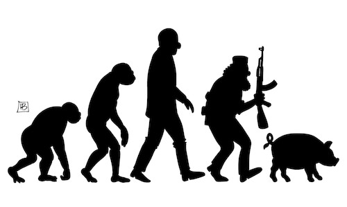 Cartoon: Terror-Evolution (medium) by Harm Bengen tagged terror,evolution,barcelona,anschlag,schwein,islamismus,harm,bengen,cartoon,karikatur,terror,evolution,barcelona,anschlag,schwein,islamismus,harm,bengen,cartoon,karikatur