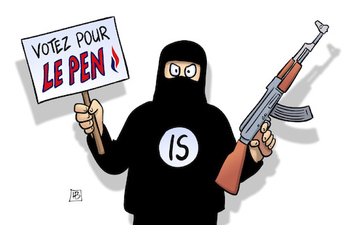 Cartoon: Terror vor Wahl (medium) by Harm Bengen tagged terroristen,wahl,frankreich,islamisten,islamischer,staat,ak47,le,pen,lepen,harm,bengen,cartoon,karikatur,terroristen,wahl,frankreich,islamisten,islamischer,staat,ak47,le,pen,lepen,harm,bengen,cartoon,karikatur