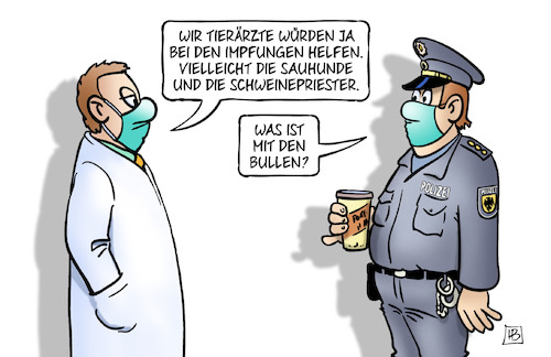 Cartoon: Tierarzt-Impfungen (medium) by Harm Bengen tagged tierärzte,tierarzt,impfungen,sauhunde,schweinepriester,bullen,arzt,polizist,polizei,corona,masken,harm,bengen,cartoon,karikatur,tierärzte,tierarzt,impfungen,sauhunde,schweinepriester,bullen,arzt,polizist,polizei,corona,masken,harm,bengen,cartoon,karikatur