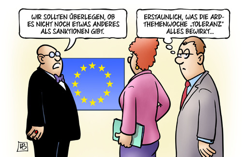 Cartoon: Toleranz (medium) by Harm Bengen tagged sanktionen,eu,europa,aussenminister,ukraine,russland,ard,themenwoche,toleranz,harm,bengen,cartoon,karikatur,sanktionen,eu,europa,aussenminister,ukraine,russland,ard,themenwoche,toleranz,harm,bengen,cartoon,karikatur