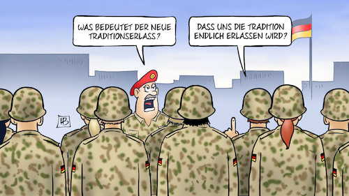 Cartoon: Traditionserlass (medium) by Harm Bengen tagged traditionserlass,erlassen,bundeswehr,armee,leyen,soldaten,harm,bengen,cartoon,karikatur,traditionserlass,erlassen,bundeswehr,armee,leyen,soldaten,harm,bengen,cartoon,karikatur