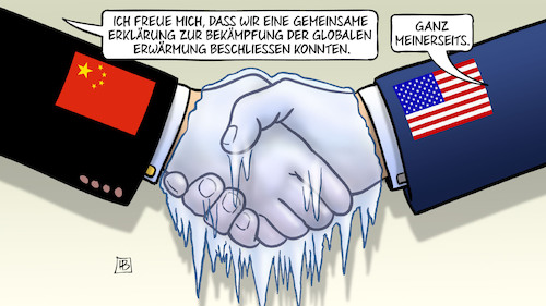 Cartoon: Treffen Biden-Xi (medium) by Harm Bengen tagged gemeinsame,erklaerung,bekaempfung,globale,erwaermung,klimawandel,treffen,xi,biden,usa,china,haendedruck,eis,harm,bengen,cartoon,karikatur,gemeinsame,erklaerung,bekaempfung,globale,erwaermung,klimawandel,treffen,xi,biden,usa,china,haendedruck,eis,harm,bengen,cartoon,karikatur