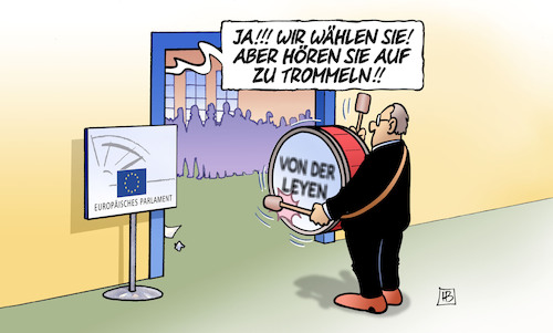 Cartoon: Trommeln für V.d.L. (medium) by Harm Bengen tagged trommeln,pauke,charmeoffensive,europawahl,posten,geschacher,auswahl,spitzenpersonal,kommissionspräsidentin,von,der,leyen,europaparlament,harm,bengen,cartoon,karikatur,trommeln,pauke,charmeoffensive,europawahl,posten,geschacher,auswahl,spitzenpersonal,kommissionspräsidentin,von,der,leyen,europaparlament,harm,bengen,cartoon,karikatur