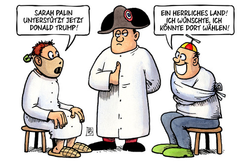 Cartoon: Trump-Palin (medium) by Harm Bengen tagged sarah,palin,donald,trump,usa,wahlkampf,republikaner,waehlen,irrenanstalt,geisteskrank,hannibal,napoleon,harm,bengen,cartoon,karikatur,sarah,palin,donald,trump,usa,wahlkampf,republikaner,waehlen,irrenanstalt,geisteskrank,hannibal,napoleon,harm,bengen,cartoon,karikatur