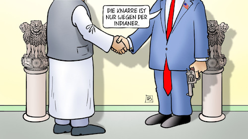 Cartoon: Trump in Indien (medium) by Harm Bengen tagged knarre,pistole,indianer,indien,staatsbesuch,modi,usa,trump,harm,bengen,cartoon,karikatur,knarre,pistole,indianer,indien,staatsbesuch,modi,usa,trump,harm,bengen,cartoon,karikatur